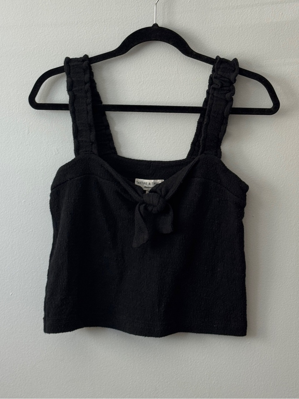 Madewell Texture & Thread Black Textured Tie-Front Cropped Tank